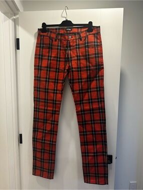 Raf Simons Red & Black Plaid Slim Men’s Pants